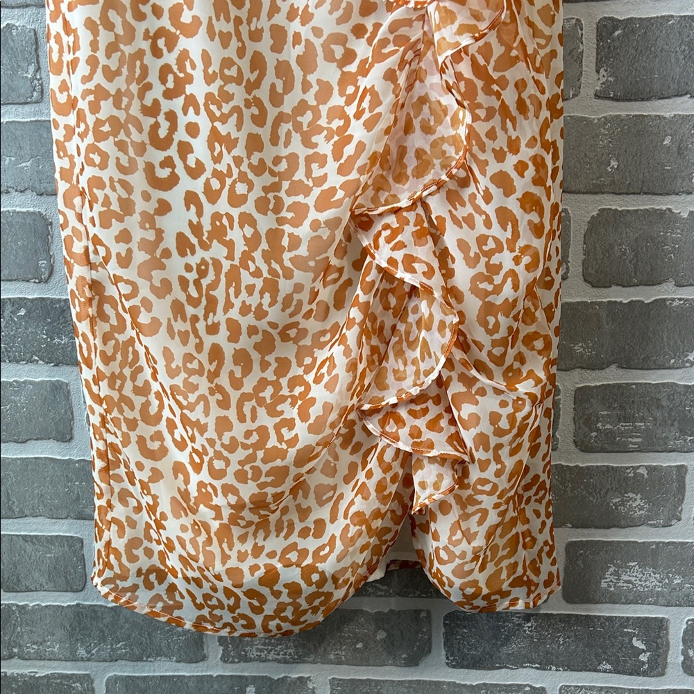 Sam Edelman NWT Leopard Print Mini Dress Tan Cream Ruffle Faux Wrap Size M - Picture 4 of 11